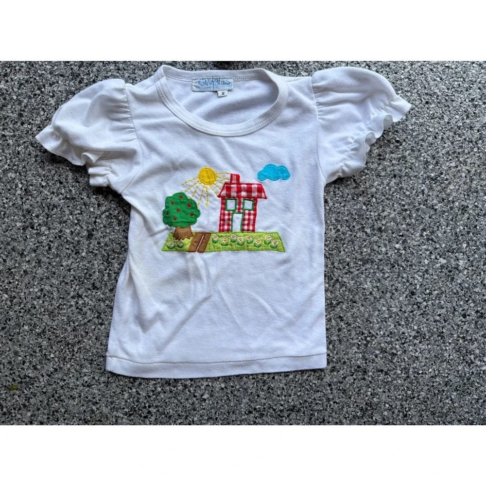 Vintage Gimbels Toddler Girls White House Apple Tree Applique Short Set Size 2